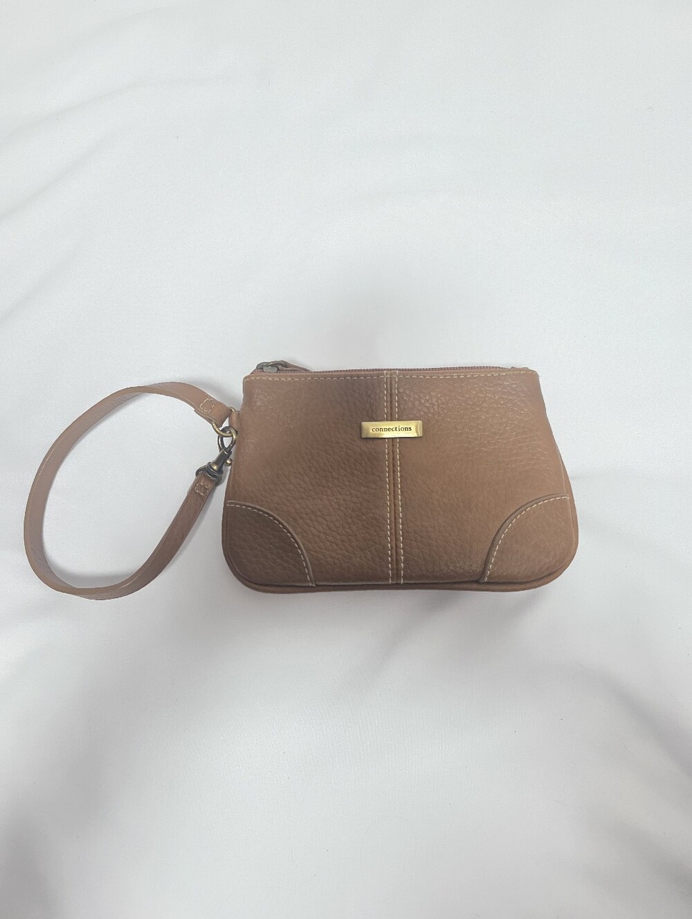 Connections Brown Faux Leather Multi Zip Wristlet Clutch Purse